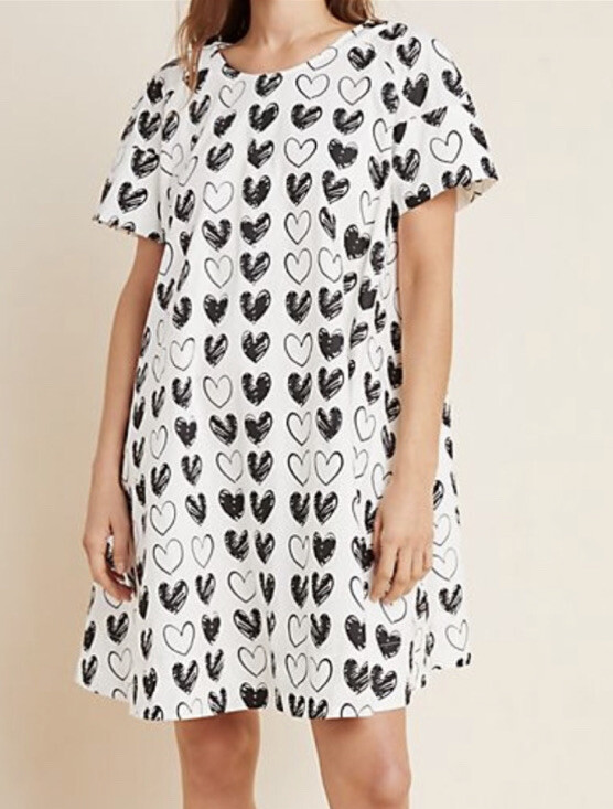 anthropologie black and white heart dress Anthropologie Porridge heart print tunic dress size small oversized