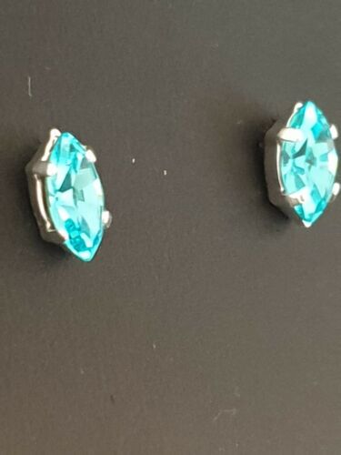 Gorgeous Small Navette Stud Earrings using Swarovski Light Turquoise. Made in UK - Picture 2 of 4