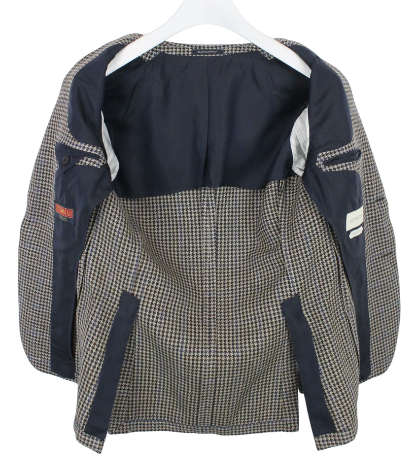 SUITSUPPLY Havana Patch HL Slim Blazer Men's UK 34 Wool Silk Linen Houndstooth - Image 4 of 4