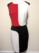 F&F Colour Block Shift Dress UK Size 12 Sleeveless Zip Back Lined Smart Occasion