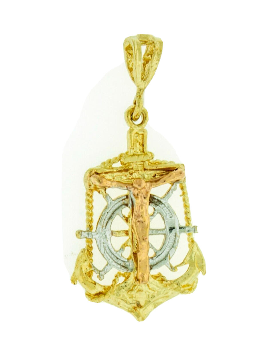 New Real 14k Gold Jesus Mariner Anchor Crucifix Religious Pendant