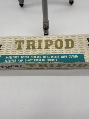 Vintage Focal Brand Tripod 3way Panhead Code no. 20-08-45 Max 55-59" Kmart Box - Picture 2 of 11