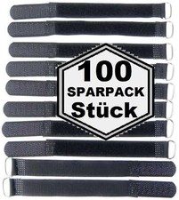 100 x Taśma na rzep Opaski kablowe 16 cm x 16mm czarne Taśmy na rzep Rzep kablowy z oczkiem