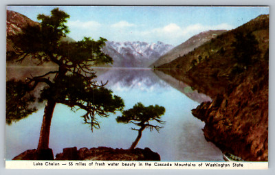 Vintage Lake Chelan Postcard, Cascade Mountains, Washington State