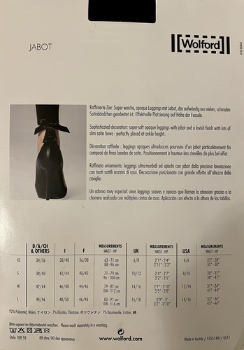 Wolford designer luxury Jabot Leggings Black Sz XS 80 denier new in package - Picture 2 of 6