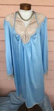 KAYSER Vintage Nightgown Sz L Viviana Nylon Side Slits Lace Trim LOVELY BLUE