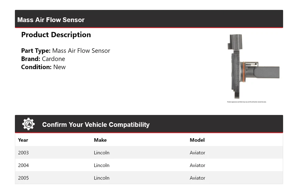 Sensor de flujo de aire masivo Cardone 2004 para Lincoln Aviator 2003-2005 Foto 2 de 4