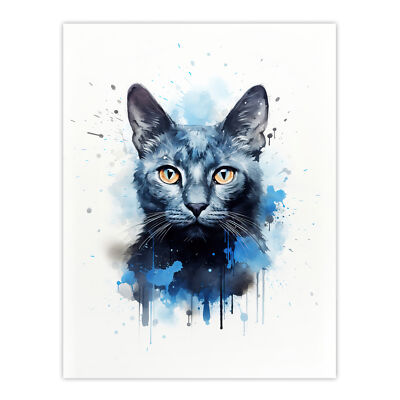 Russian Blue Cat Lovers Gift Watercolour Pet Portrait Wall Art Poster Print