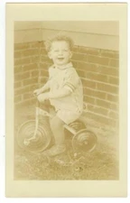 c1930 young boy on tricycle Real Photo