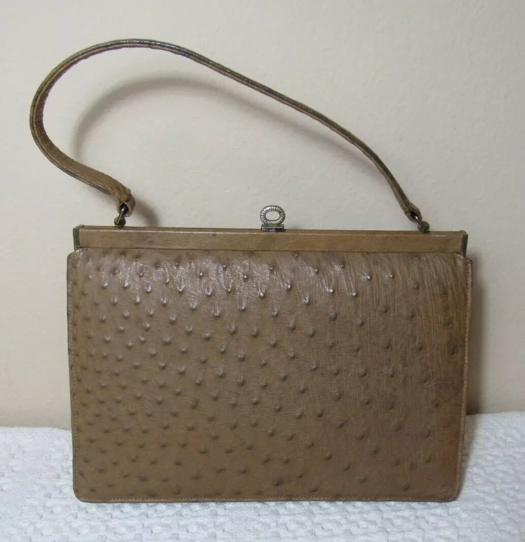 Vintage CORBEAU CURIO Brown Ostrich Handbag eBay