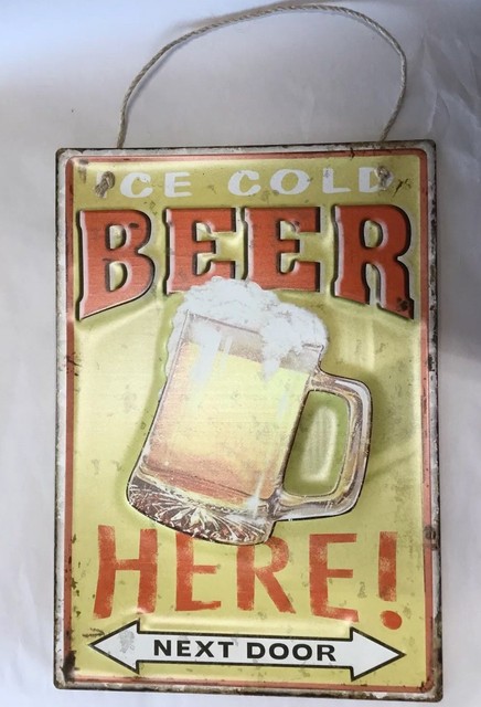 Tin Sign Beer Here 3107 | eBay