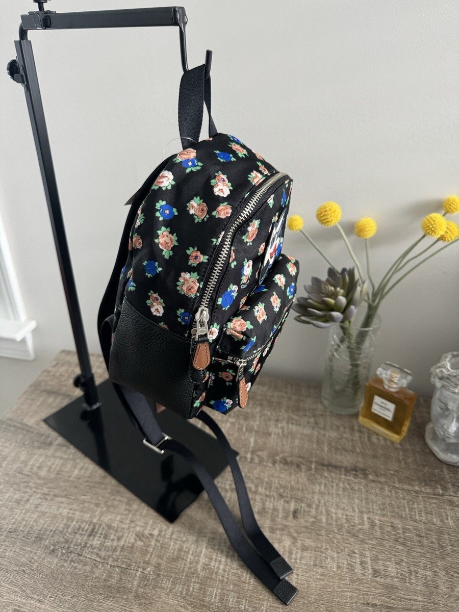 Coach Charlie Dog tea rose floral small backpack. COACH CHARLIE MINI BACKPACK IN TEA ROSE FLORAL PRINT NYLON  main image 4