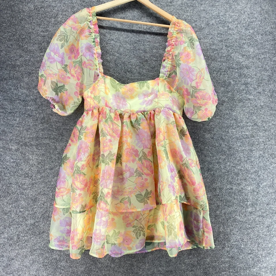 Vestido Chelsea & Violeta Mujer L Grande Verde Floral Mini Corto Cuello Cuadrado Informal Foto 2 de 4