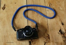 Blue Dotted Rope Camera Strap, Handmade 10mm Rope, Full-Grain Leather Ends