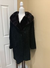 Vintage 1940s Black Persian Lamb Coat with brown mink colar Size Large