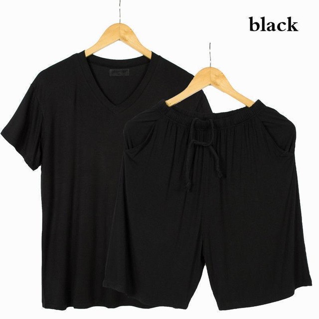 Men Modal Pajamas Set Nightwear Sleepwear Loungewear Casual Oversize V