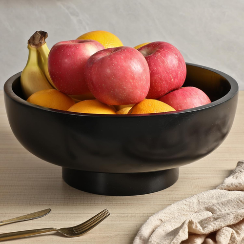Black Wood Fruit Bowl for Kitchen Counter, 12-inch Diameter Large Wooden Fruit - Picture 12 of 12