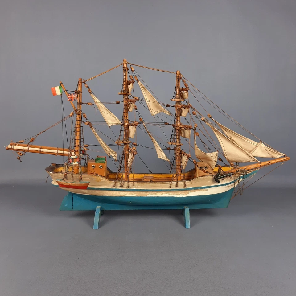 Grande Veliero Legno Modello Fatto A Mano In Italia Esposizione Vintage 1960 - Immagine 2 di 4