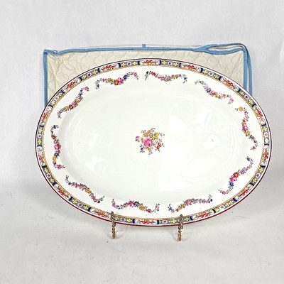 Antique Minton Rose Oval Porcelain Serving Platter 15in Laurel Stamp w Zip Cover
