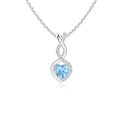 Angara 0,23 ct natürlicher Aquamarin Herzform Anhänger mit Diamant in Silber