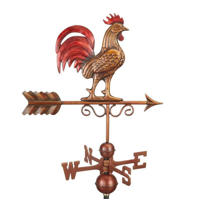 Bantam Red Rooster Weathervane - Pure Copper Hand Finished Red