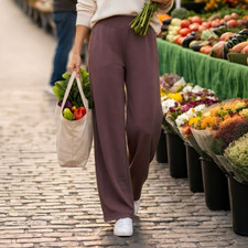 Z by Zella Whisper Knit High Waist Pants Women's Size Large Grey Plum NWT