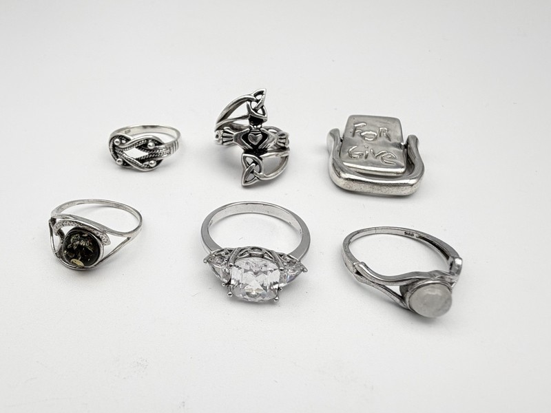 Mixed Lot of 6 Sterling Silver Rings 925 Hallmarked - Assorted Estate Styles 40g