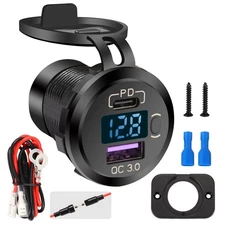 Quick Charge 3.0 Dual USB Car Charger Socket with LED Voltmeter and ON Off Sw