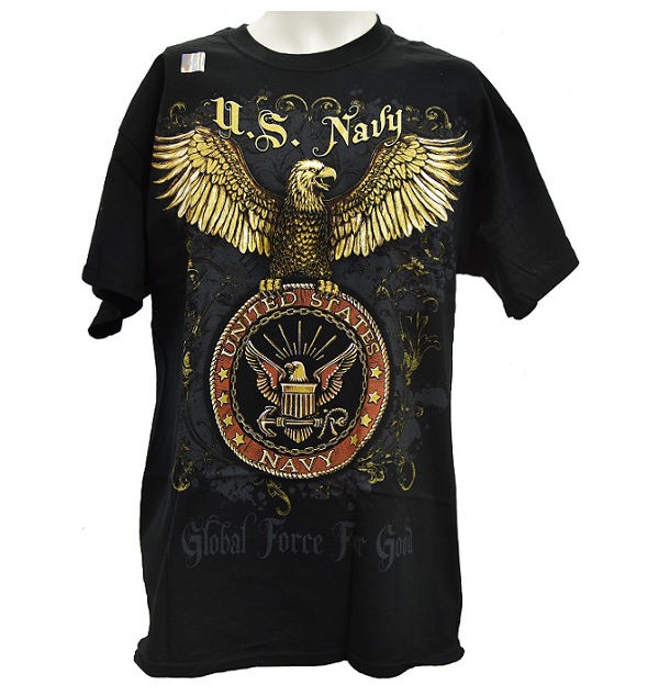 Мужская хлопковая футболка с графическим принтом ВМС США Global Force for Good черного цвета L 2890₽