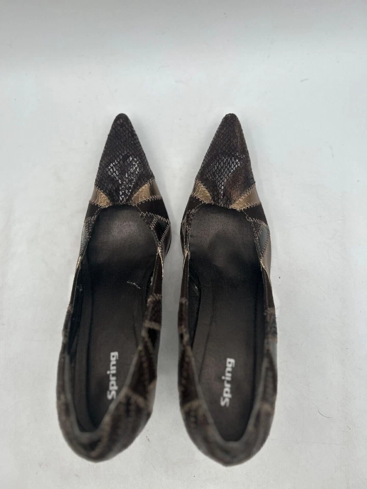 Call It Spring Pump Heel Women's Sz 8.5 Black Gold Leather Snakeskin Pointed Toe - Image 4 of 4