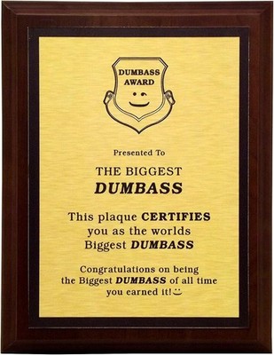 LEMONSODA World's Greatest Plaque (Biggest Dumbass) - Gold