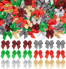 200 Pcs Christmas Tiny Bows, Mini Plaid Bows, Gingham Ribbon Bows, Small Sation