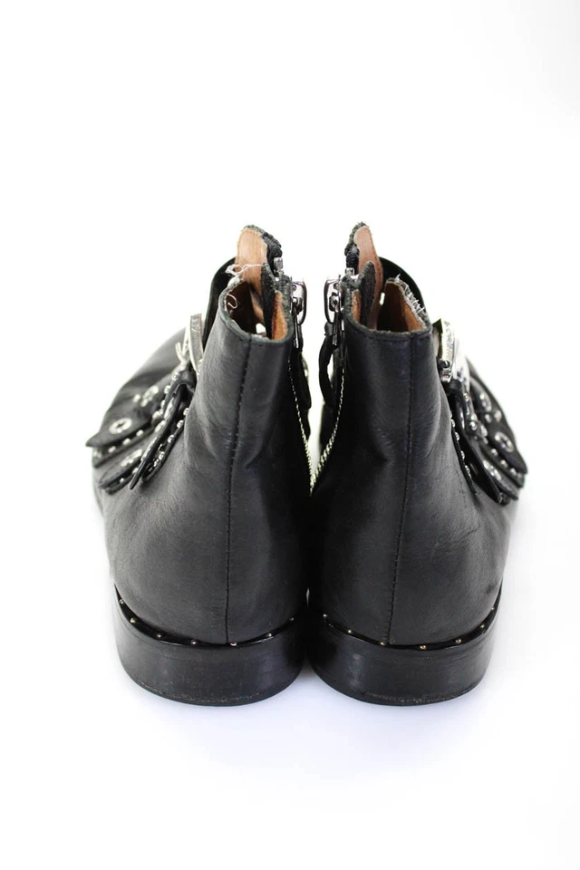 Botines Solsana para mujer de cuero con ojal y punta de almendra negros talla 7US 37EU Foto 3 de 4