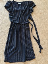 Vintage Allison Peter’s Black White Striped Polyester Dress Medium