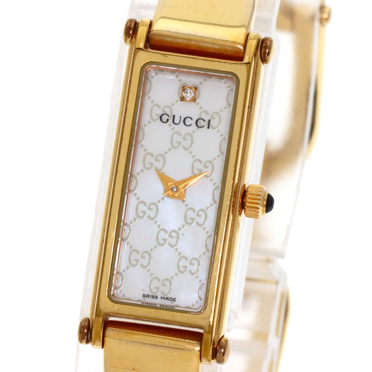 Gucci 1500L Square Face 1P Diamond Watch GP/GP Quartz Waterproof