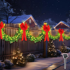 2 Pcs 9Ft Total 18Ft Christmas Fence Decorations with Solar Light Christmas Outd