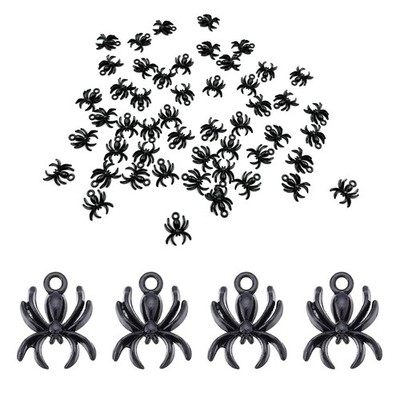 50Pcs Spider Beads Halloween Beads Gothic Black Spider Alloy Flat Metal Anima...