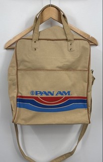 Beige Pan Am Airlines Logo Top Handles Bottom Studs Zipper Carry On Tote Bag
