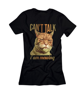 T-Shirt Damen Cant Talk i am Mewing Katze Cat cooler Spruch Druck Shirt Sommer