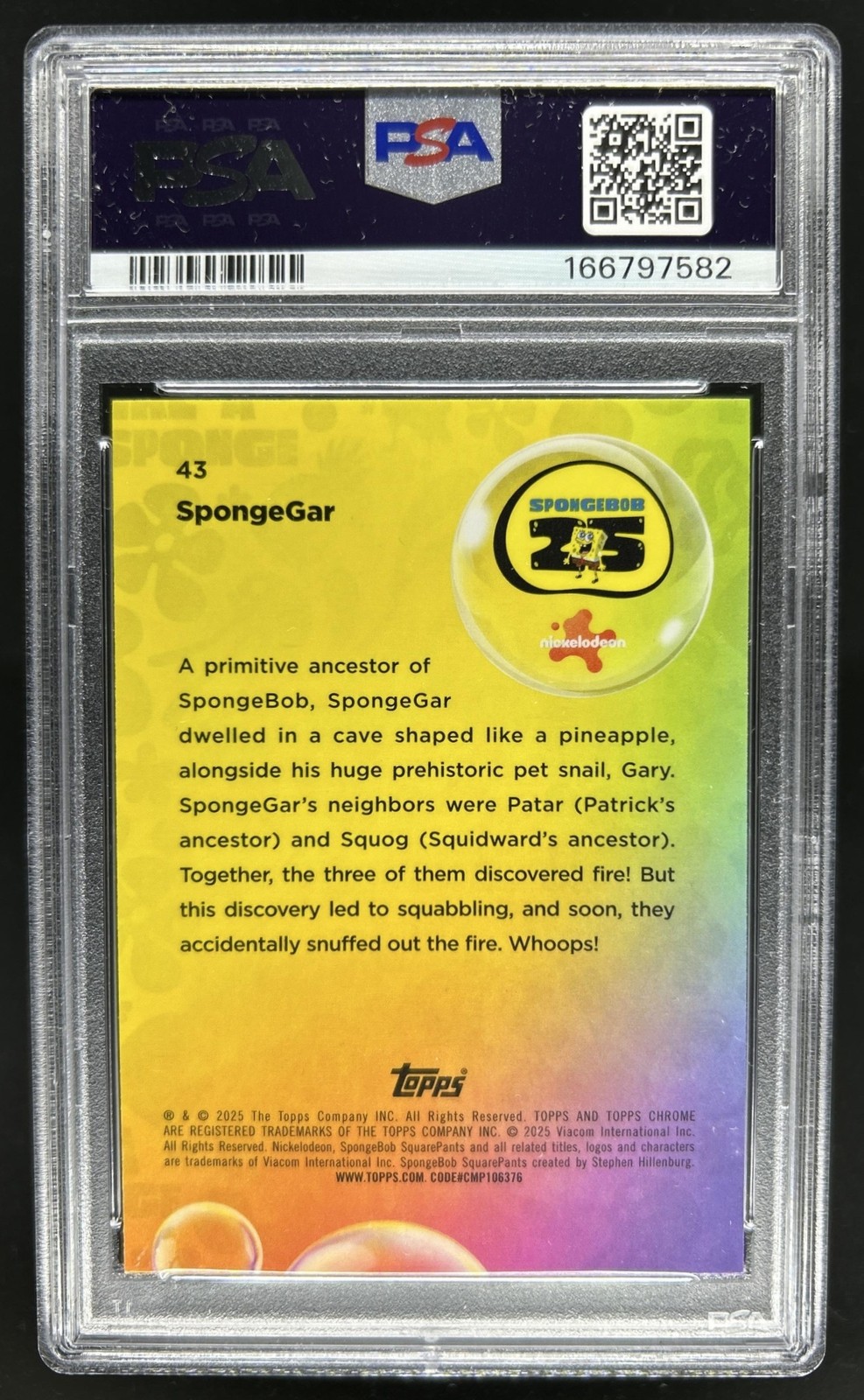 2025 Topps Chrome SpongeBob Squarepants Sapphire SpongeGar #43 PSA 9 view 2