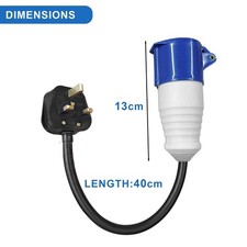 3 Pin 13A/16A PLUG 16A BLUE SOCKET EXTENSION LEAD ADAPTER CARAVAN Camper HOOK UK