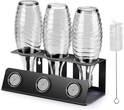 vinlley Flaschenhalter Sodastream 3er Abtropfständer mit Tropfschale Schwarz