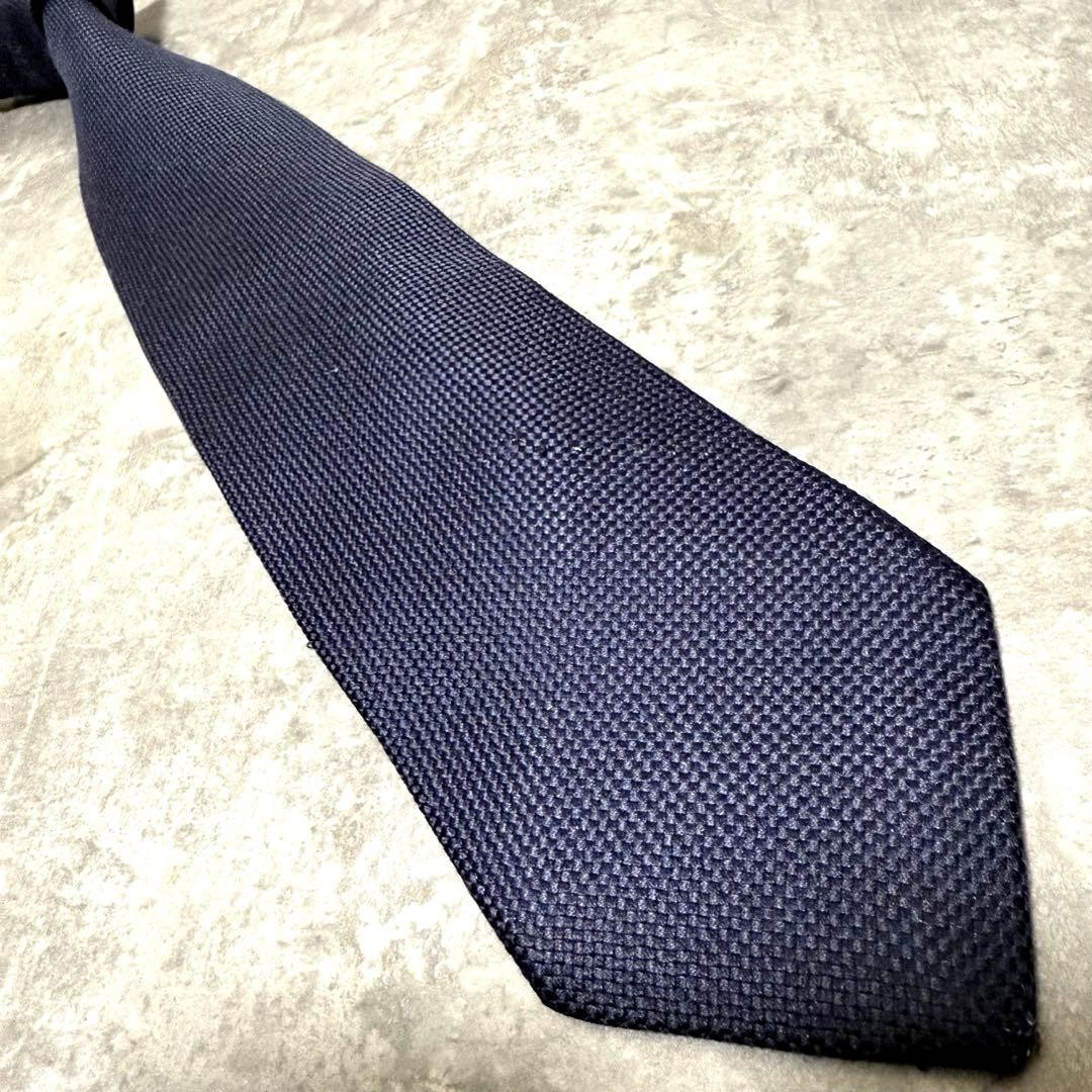 HERMES Necktie Navy Solid Plain Thick - image 3