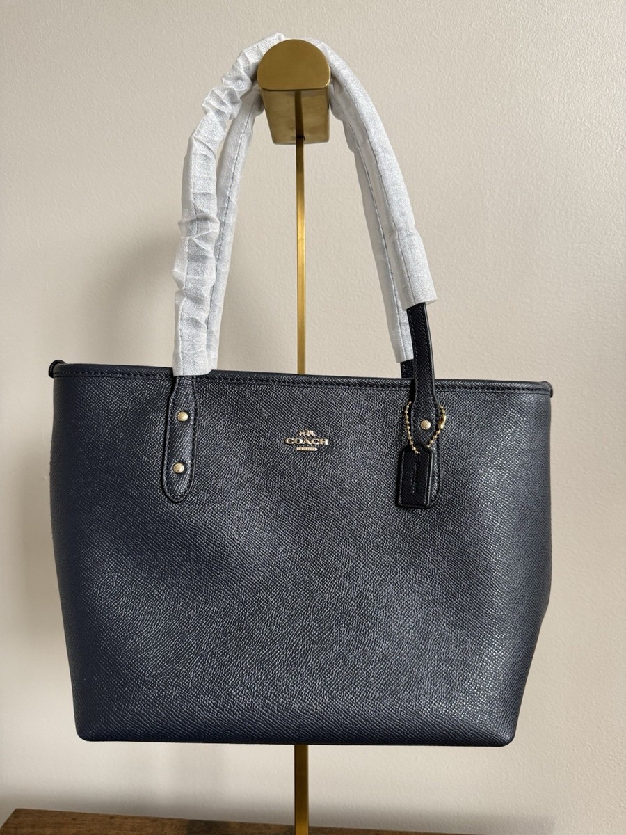 Coach Crossgrain Leather Tote Bag Black Zip Top F22967 Gold