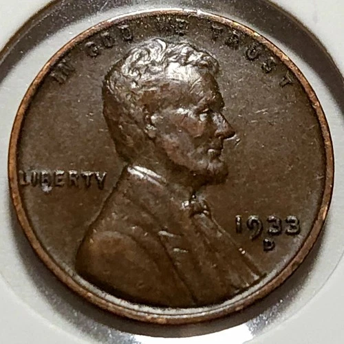 1933-D Lincoln Wheat Cent - XF+ - Tiny Rim Nick/Rev **6,200,000 Minted**