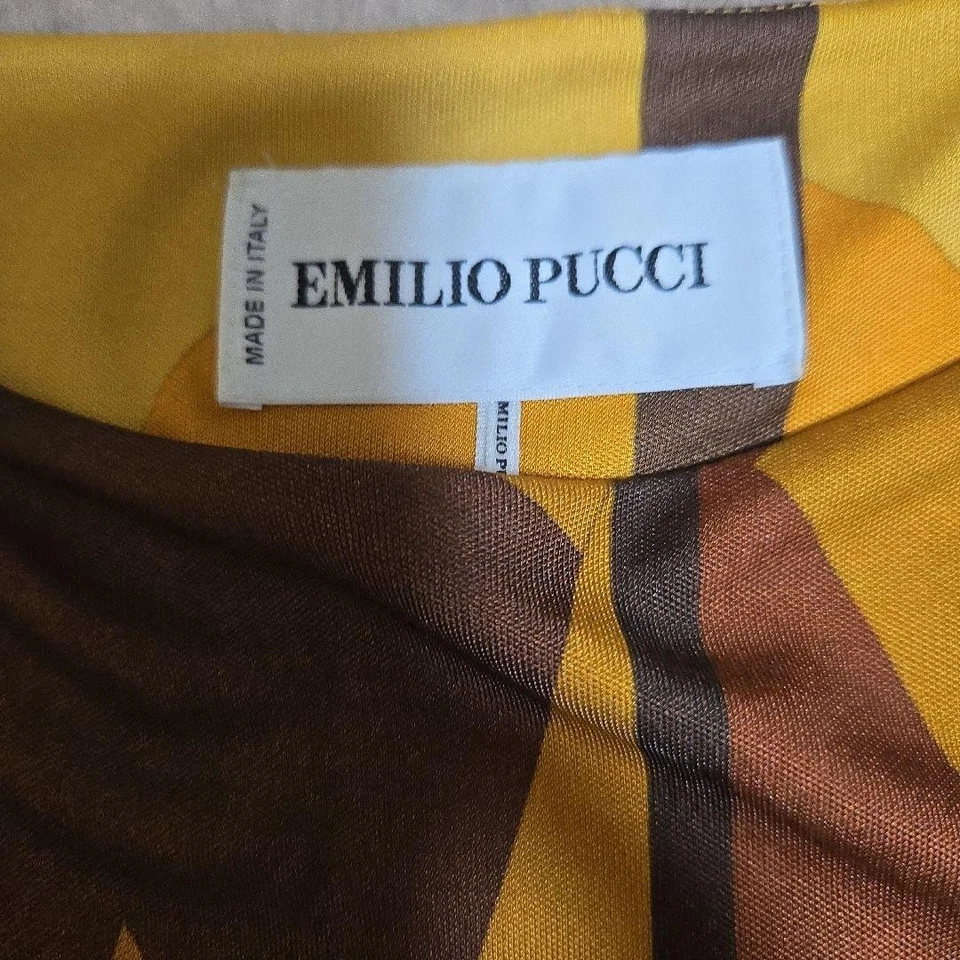 Maxi Vestido Emilio Pucci Estampado Geométrico Talla US4 Marrón Naranja Buen Estado Foto 2 de 4