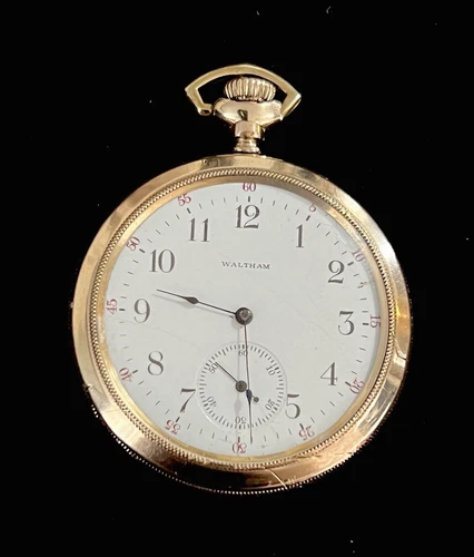 WALTHAM ANTIQUE GOLD FILLED OPEN FACE POCKET WATCH 25 YEARS WARRANTY WORKING CON