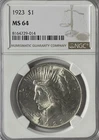 1923 $1 Peace Silver One Dollar US NGC MS64 Philadelphia