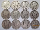 1920 to 1929 Silver Mercury Dimes 12 Different Circulated Dimes