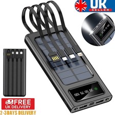 Portable 20000mAh Solar Bank Power Built-in 4 Cable & LED Light Battery Pack